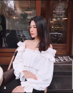 Ali top áo bẹt vai nhún bèo tầng