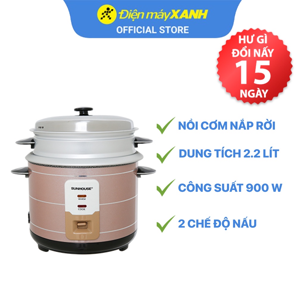 [Mã ELHADEV giảm 4% đơn 300K] Nồi cơm điện Sunhouse SHD8135 2.2 lít 900 W giữ ấm - Chính hãng BH 12 tháng