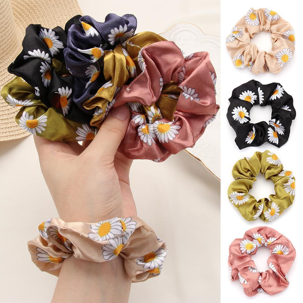 SUMU Dây Cột Tóc Đuôi Ngựa Co Giãn In Họa Tiết Hoa Cúc Xinh Xắn Thời Trang Cho Nữ