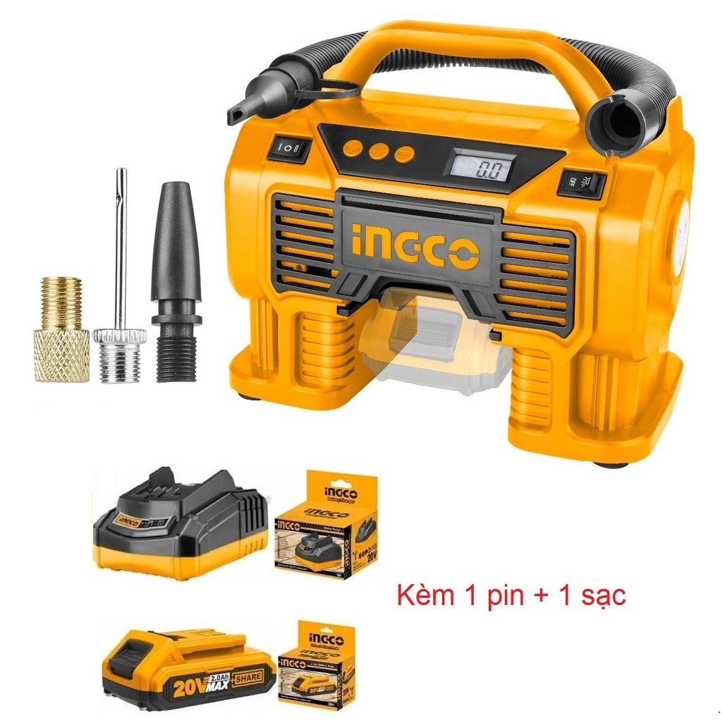 Dụng cụ kiểm tra - máy bơm lốp xe dùng pin sạc Lithium 20V INGCO CACLI2002 Máy bơm hơi xe hơi ô tô xe hơi