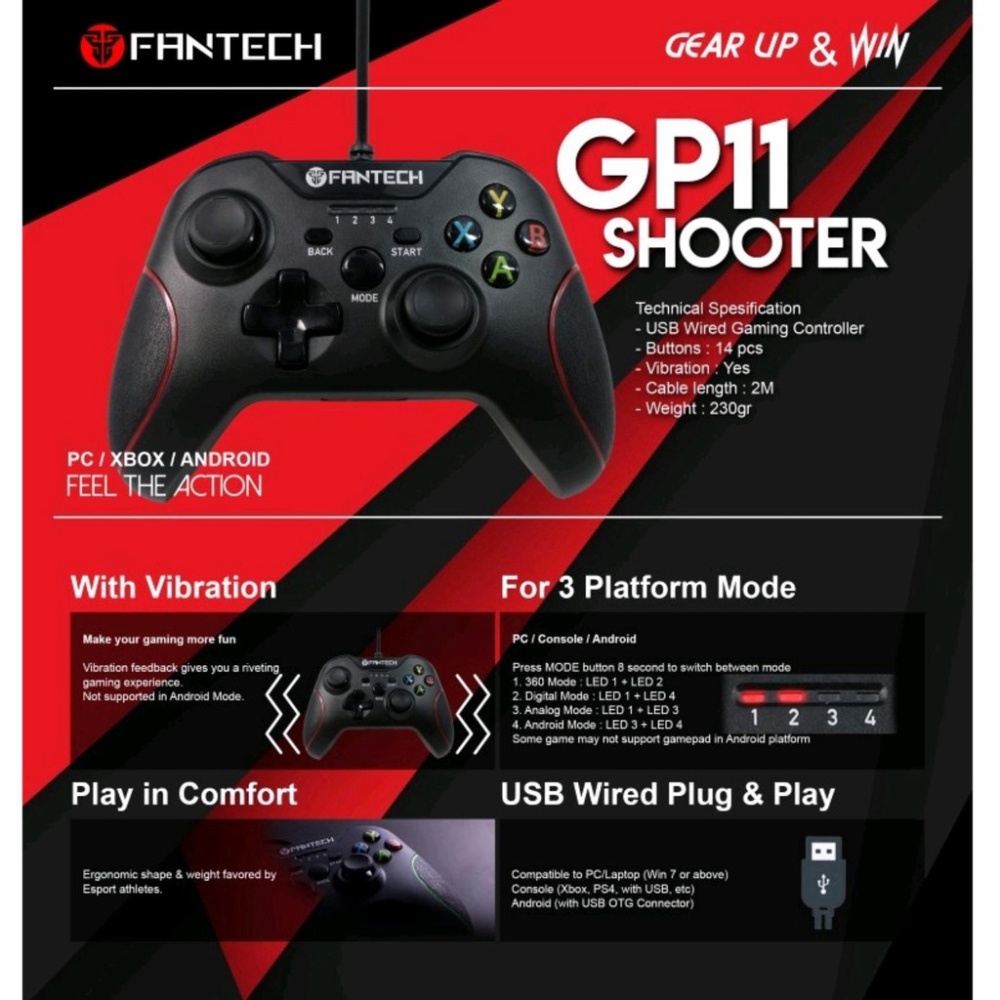 Tay cầm chơi game Fantech SHOOTER GP11 đa chức năng có dây - Hàng chính hãng - Hàng nhập khẩu