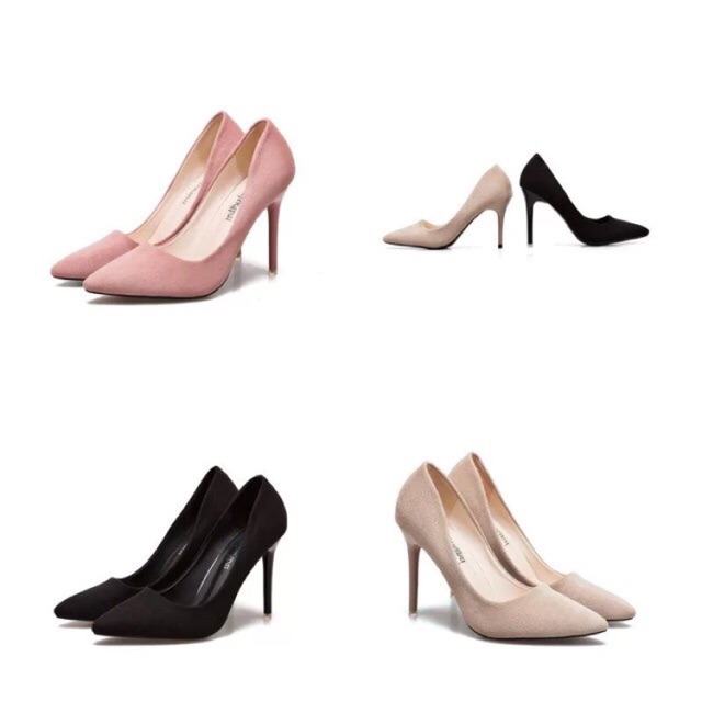 Sz 34-40 Giày cao gót da lộn mũi nhọn gót nhọn 7cm và 10cm nhiều màu - hàng Quảng Châu