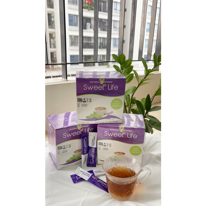 Hộp 50 Gói Đường Cỏ Ngọt Sweet Life Không Calo Không Đắng cho người ăn kiêng, người tiểu đường
