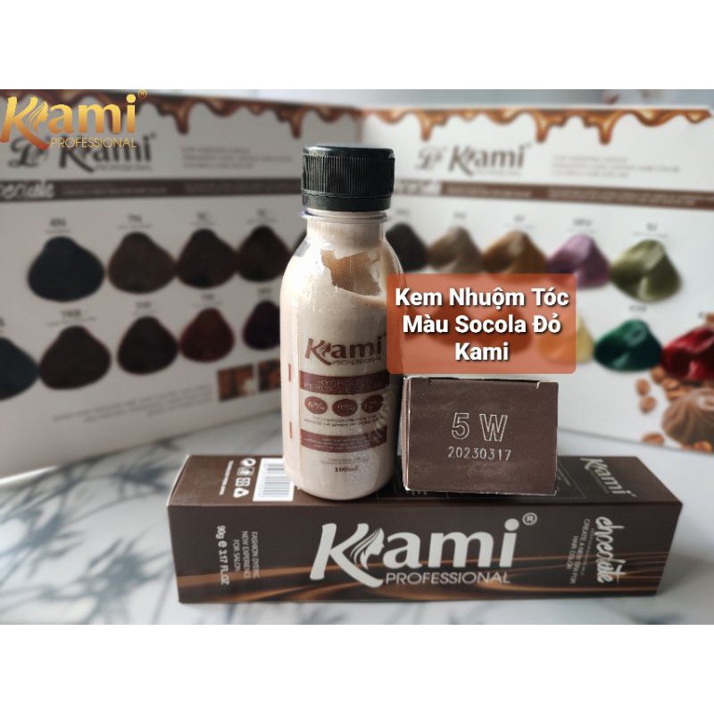 Kem Nhuộm Tóc Màu Socola Đỏ Kami Mã 5W (Tặng Kèm oxi, Găng tay, áo choàng nhuộm, nón ủ nilong, trùm tai và hdsd)