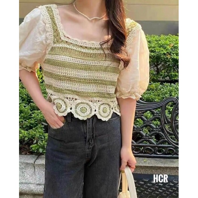 Áo kiểu croptop đan hàng hot - Hàng có sẵn kèm ảnh thật