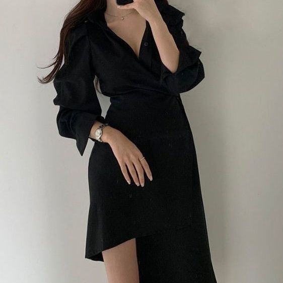 Đầm Sơ Mi Dáng Ôm Che Bụng Kiểu Pháp Thời Trang Xuân Thu Cho Nữ