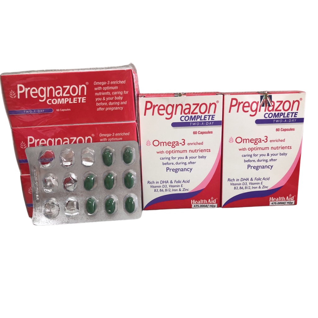 Sắt vitamin DHA cho bà bầu pregnancy PREGNAZONE COMPLETE with Omega 3 60 viên bổ bầu nhập khẩu UK ADX01