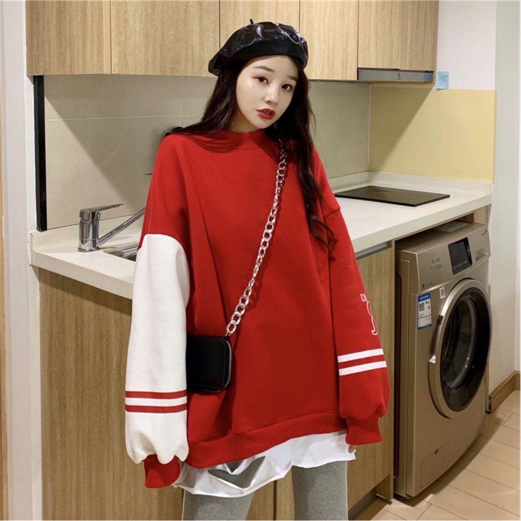 ÁO NỈ CỔ 3 PHÂN PHỐI TAY CHỮ R UNISEX - ÁO SWEATER KẺ SỌC NGANG số 83 Xanh Trắng Đỏ