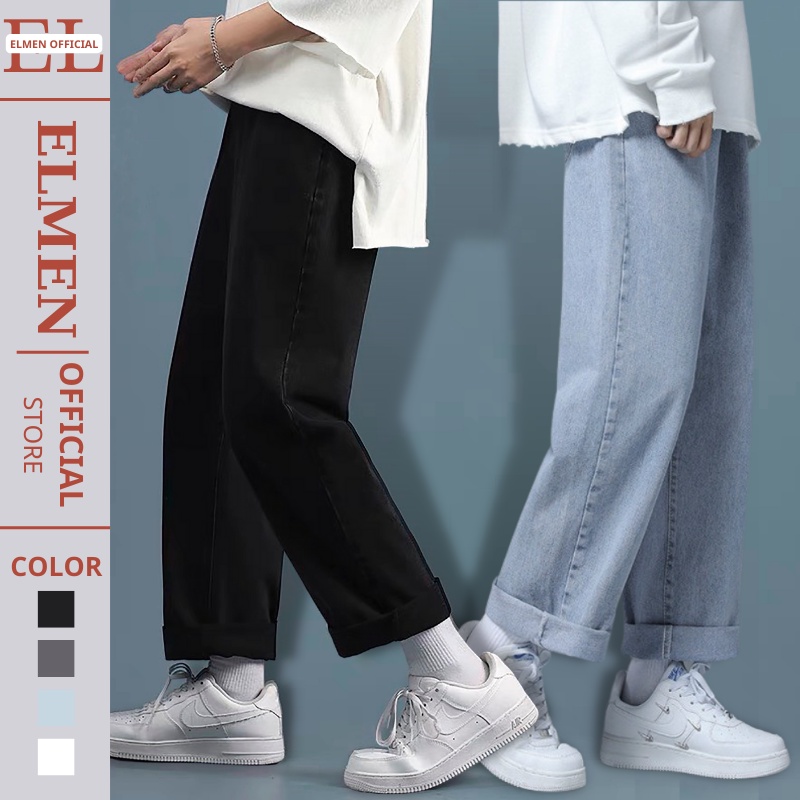 Quần Baggy nam phom suông rộng, Quần jean nam đen - xanh dáng đứng vải jeans cao cấp ELMEN hottrend 2022