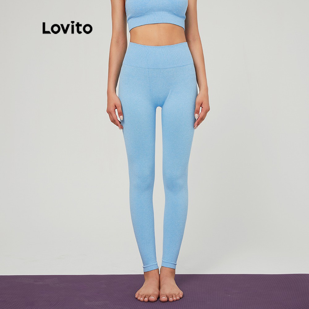 Quần legging Lovito thể thao ôm sát lưng cao co giãn L03017 (xanh lam nhạt) | BigBuy360 - bigbuy360.vn