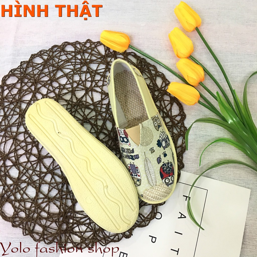 [Hình thật] GL3 Giày lười slip on nữ bọc cói vintage thời trang | WebRaoVat - webraovat.net.vn