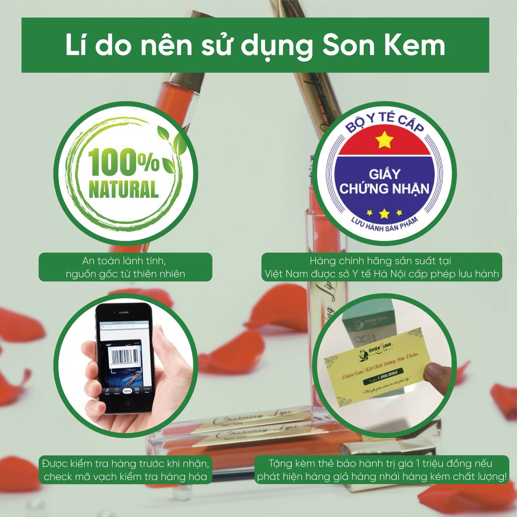 Son kem Charming Lips  Quyên Lara (5ml) - Son kem từ thiên nhiên - mỹ phẩm thiên nhiên - Số công bố 3408/18/CBMP-HN