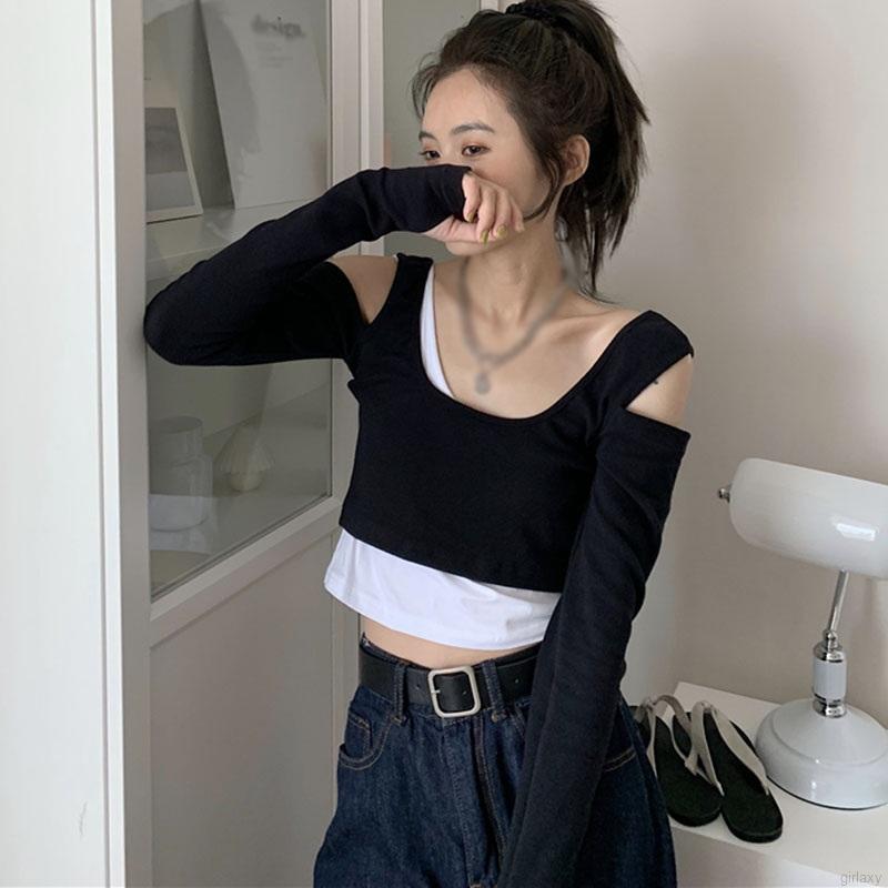 Áo thun hở vai dài tay thời trang Hàn Quốc cho nữ