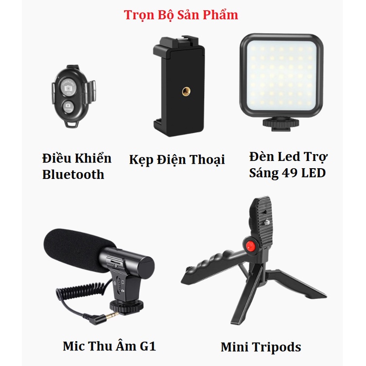 Giá Đỡ Điện Thoại Cầm Tay Có Đèn - Tích Hợp Mic Thu Âm - Chuyên Quay Video, Tiktok, Vlog, Livestream - Vlog Shot Kit