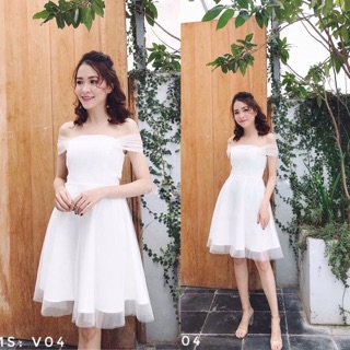 [ XẢ KHO GIÁ SỐC ] đầm trắng  thiết kế cao cấp, váy thiết kế trễ vai xoè trắng , váy dự tiệc, đầm thiết kế sang chảnh