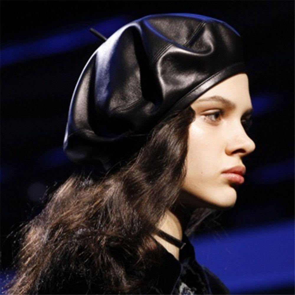 Nón Beret Bằng Da Màu Đen Thời Trang Cho Nữ