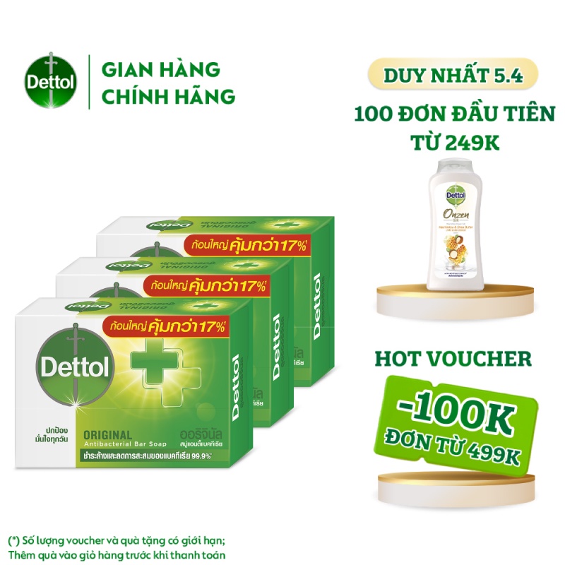 [Mã FMCGDET52 giảm 8% đơn 250k] Combo 3 xà phòng Dettol kháng khuẩn 100G x 3