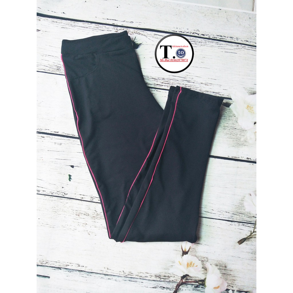 Quần thun nữ - legging (Ôm body,Quần màu đen - viền sọc đỏ, vàng chanh,hồng)