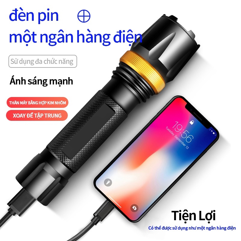 Đèn Pin Cầm Tay Cob T6 3 Chế Độ Chiếu Sáng Pin 18650