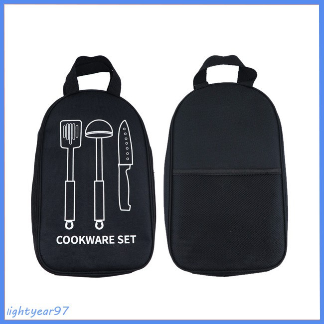 portable kitchen black storage Polyester Outdoor Camping Picnic Bag Kitchen  Utensils  Storage  Bag Camping Picnic Portable Foldable Tableware Pouch