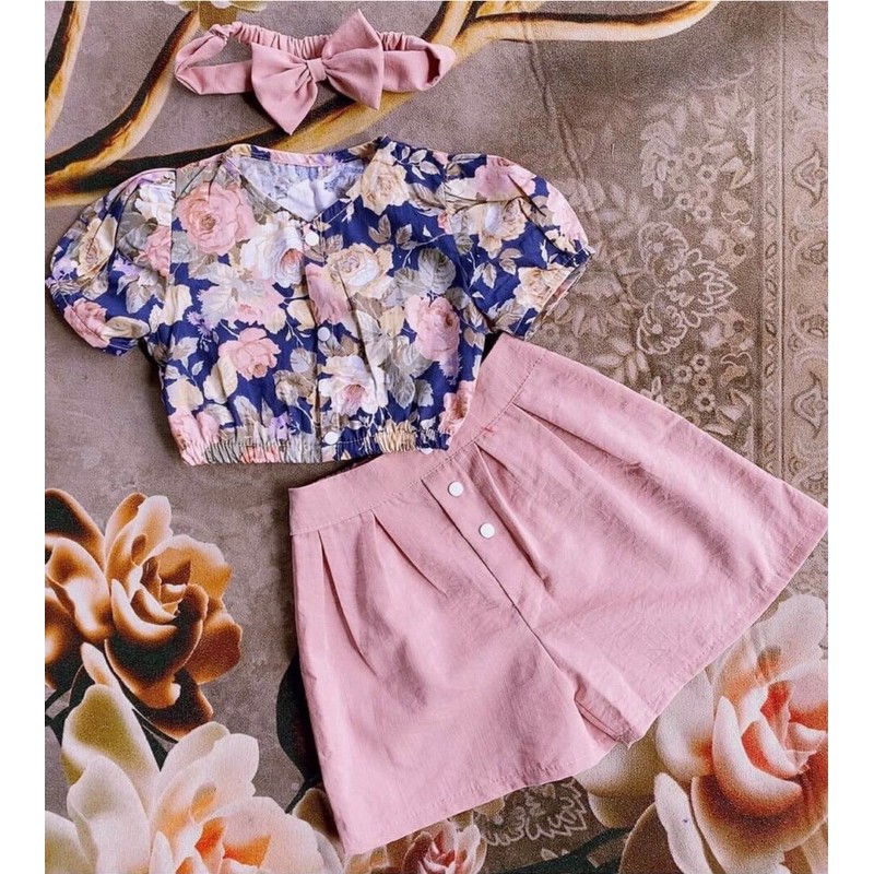 Bán sỉ váy cho bé mùa hè⚡️💖FREE SHIP+tặng Tuban💕⚡️ sét bộ hoa Hồng 3D thiết kế độc quyền