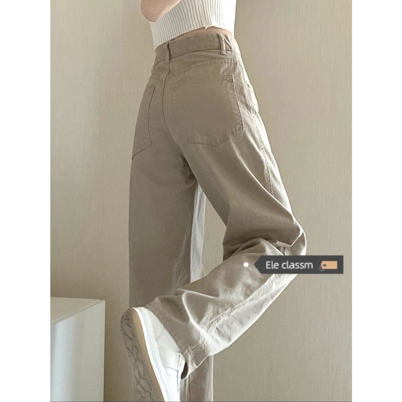 Quần jeans kaki màu be ống rộng ống xuông Nam Nữ Unisex phong cách Hàn Quốc.