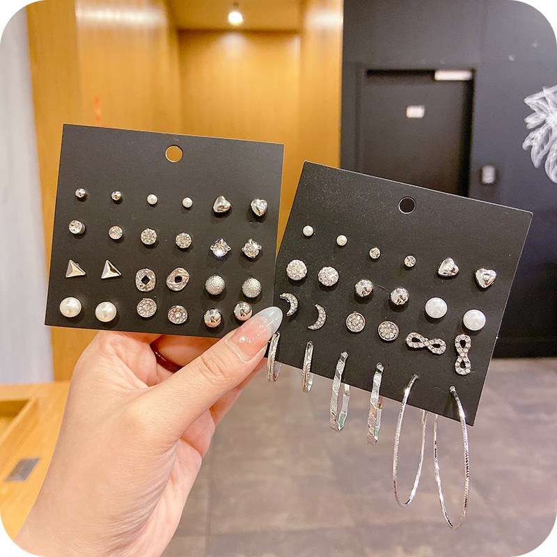 Set khuyên tai đính đá ngọc trai giả đơn giản thời trang