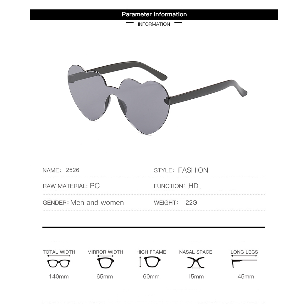 Kính Mát Gọng Trái Tim Trong Suốt Chống Tia Uv400 Thời Trang Cho Nữ