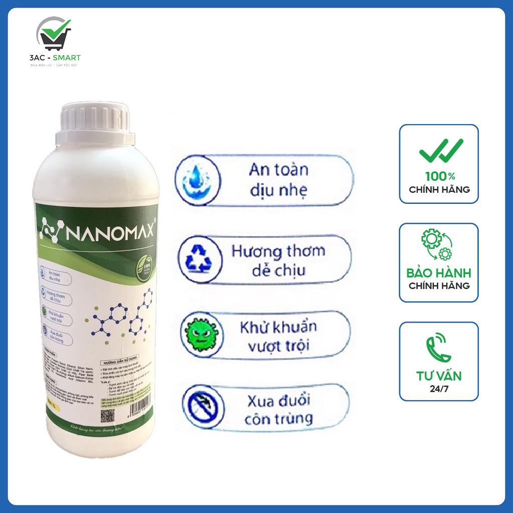 Dung dịch khử khuẩn, tinh dầu nano bạc 100+ diệt khuẩn, loại trừ ẩm mốc dùng cho máy khử khuẩn
