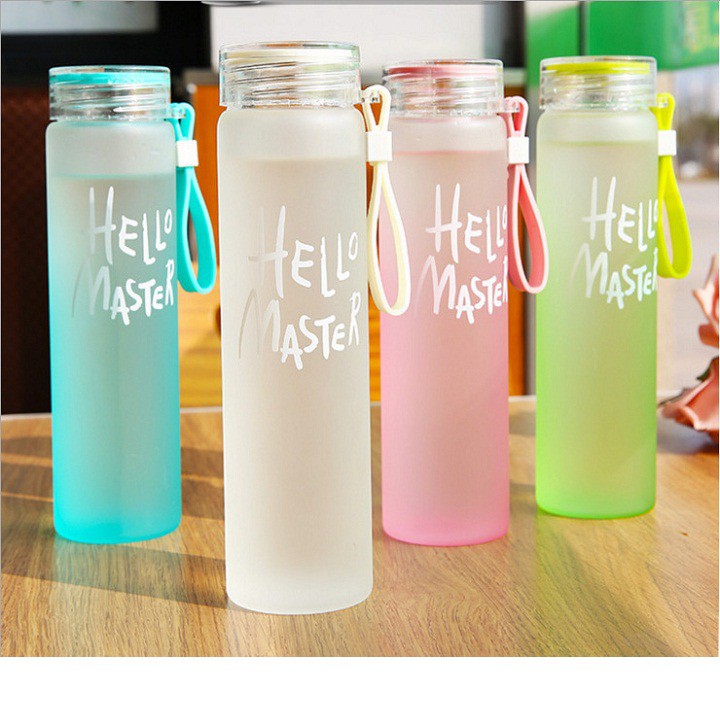 Bình Nước Thủy Tinh Dây Xách Hello Master 480ml