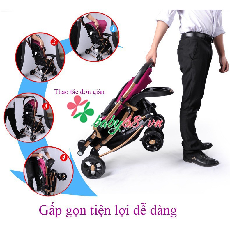 Xe đẩy cho bé Baobaohao C3, 2 chiều 3 tư thế cho bé (Xanh-Tím)