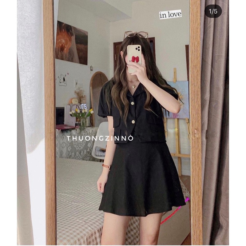 SET ĐŨI CROPTOP TAY BỒNG & CHÂN VÁY CHỮ A (ảnh thật/video) | BigBuy360 - bigbuy360.vn