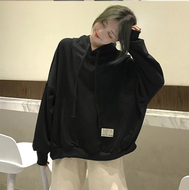 Áo hoodie nỉ kiểu dáng basic gắn tag phong cách hàn quốc