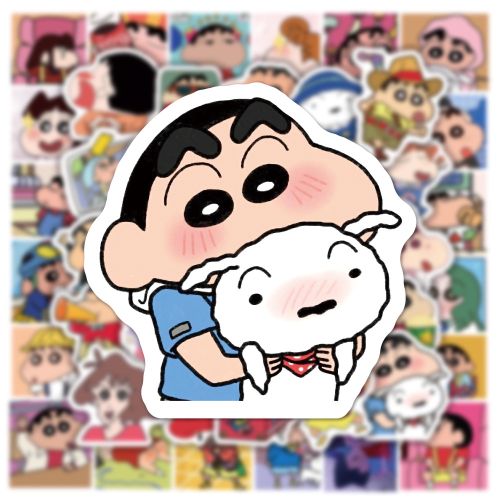 Y&P| Hình Dán Chống Nước Crayon Shin-chan Nhật Bản Anime Mũ Bảo Hiểm Máy Tính Xách Tay Hành Lý Dán Thiết Lập, 50 tờ