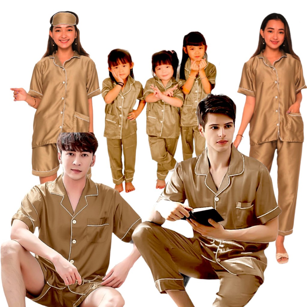 Bộ Đồ Ngủ Vải Lụa SATIN Màu Vàng Đồng Dành Cho Mẹ Và Bé