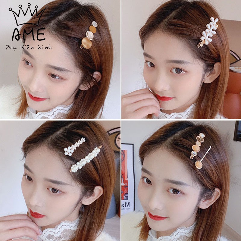 Bộ kẹp tóc đính đá cặp tóc đính ngọc xinh xắn thời trang Hàn Quốc Ame Beauty