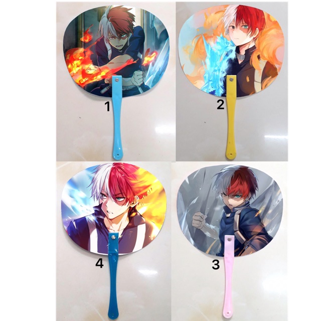 Quạt todoroki shoto my hero in 2 mặt ảnh khác nhau cán màu ngẫu nhiên