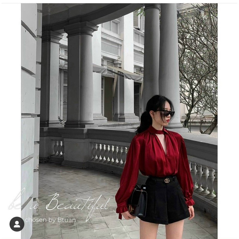 ANU78 - ÁO SƠ MI NỮ LỤA CỔ CÚC NGỌC DÀI TAY