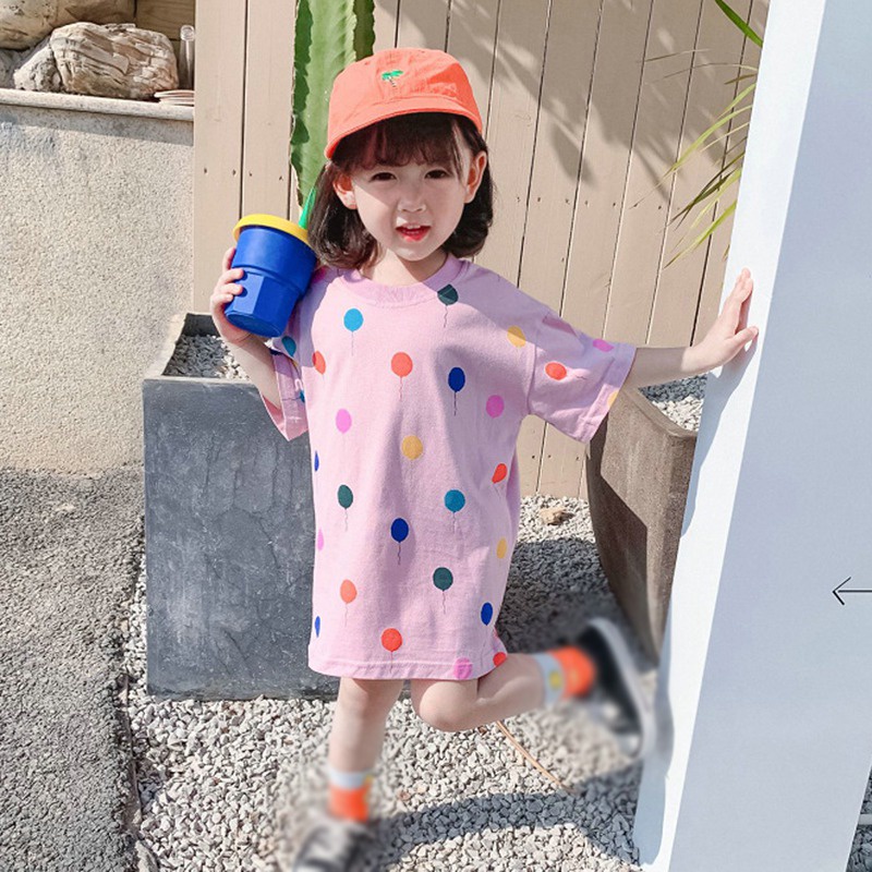 Đầm Bé Gái Đầm Công Chúa Mùa Hè Tay Ngắn Họa Tiết Chấm Bi Se7en Phong Cách Hàn Quốc Cho Bé Gái