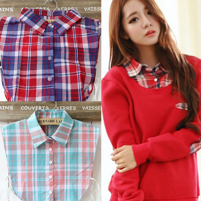 Youyo Mới Về Cổ Áo Sơ Mi Giả Sọc Caro Cổ Điển Có Thể Tháo Rời Thời Trang Adj