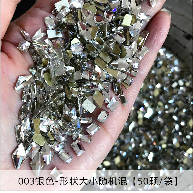 Móng tay dị hình kim cương đáy phẳng mỏ kim cương đen lưới màu đỏ bùng nổ móng tay bạc Rhinestone Champagne Lớn Kim Cươn