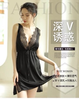 Đầm ngủ phi ren cổ V gợi cảm