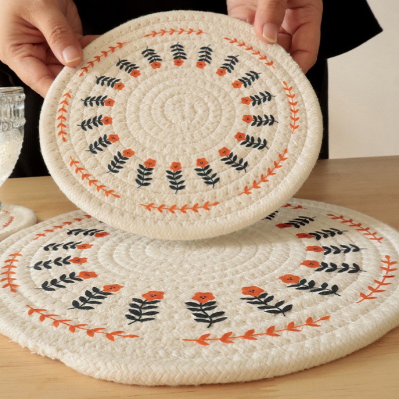 Thảm lót bàn ăn vải cotton dệt cách nhiệt in họa tiết dễ thương tùy chọn kích thước