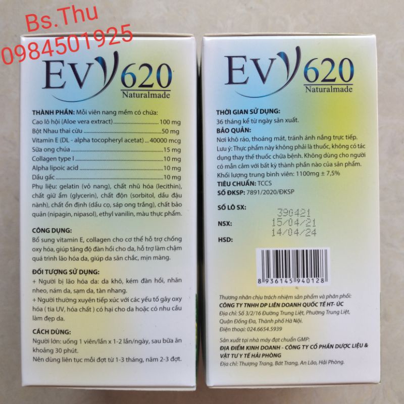 EVY 620 bổ sung vitamin E tự nhiên hỗ trợ sáng da- đẹp tóc - chống lão hóa lọ 30 viên