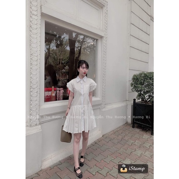 Váy sơmi bèo tay + xếp ly đuôi cá TTN566
