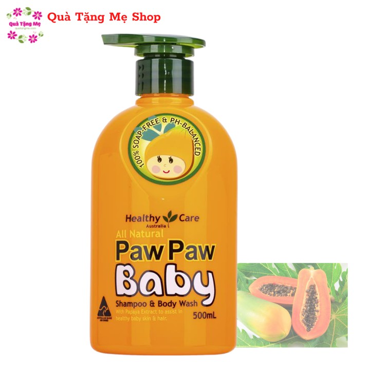 Sữa Tắm Gội Trẻ Em Dành cho da nhạy cảm Healthy Care Paw Paw Baby Shampoo &amp; Body Wash 500ml