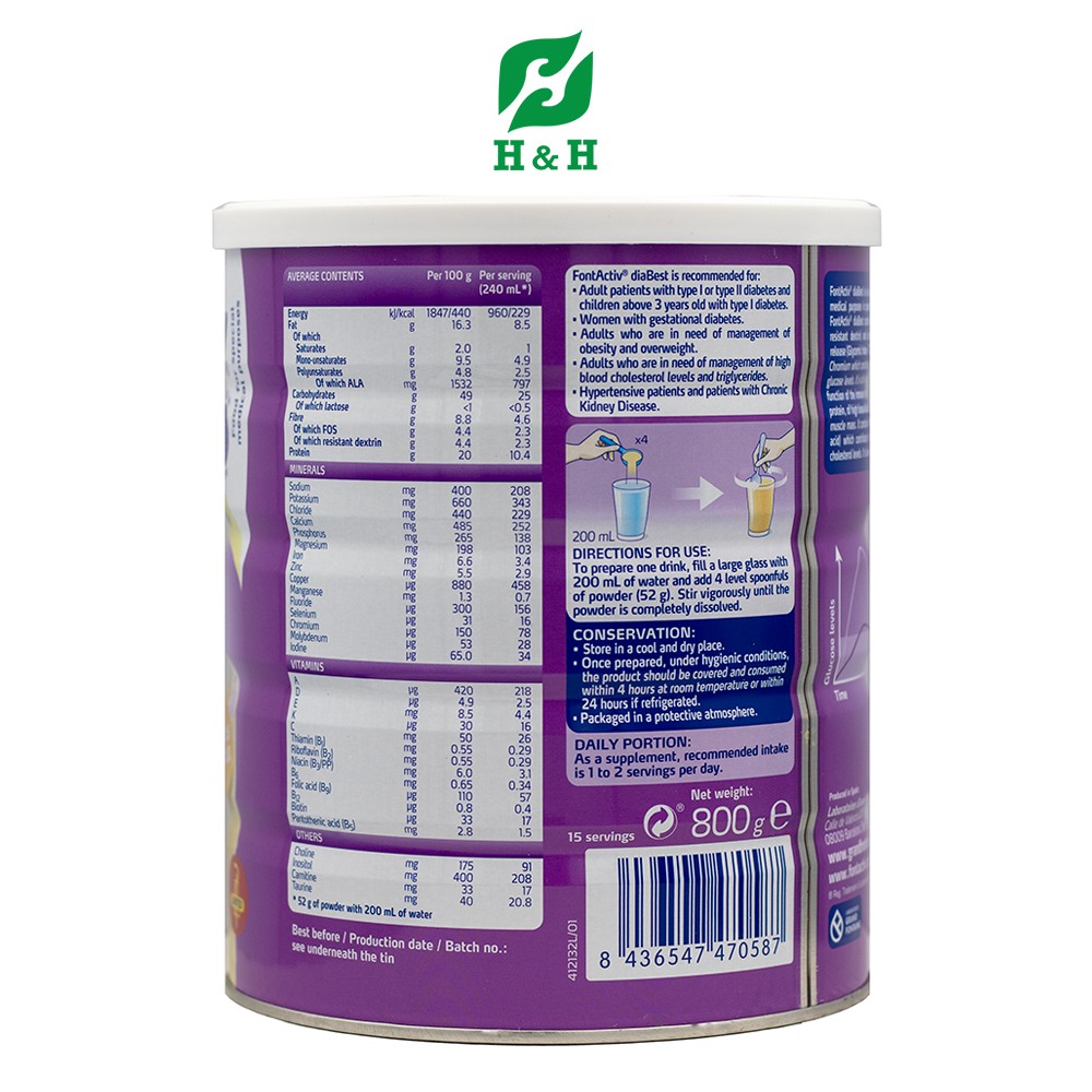 Sữa FONTACTIV DIABEST Giải pháp dinh dưỡng cho người đái tháo đường - 800g