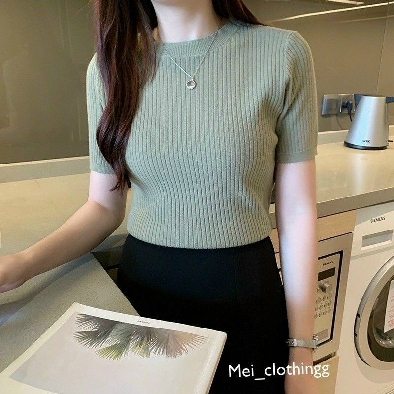 Áo cổ tròn thun gân tay ngắn full màu (A15)