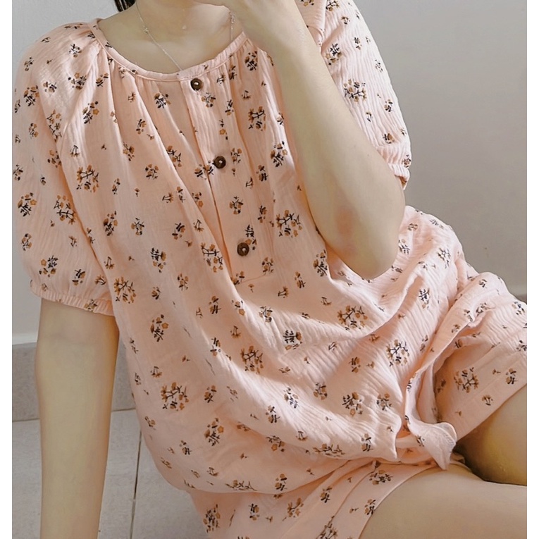 Bộ đùi muslin hoa nhí cao cấp