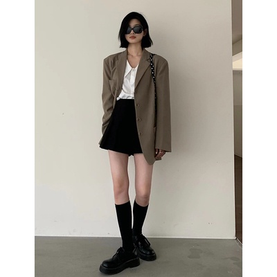 Quần Short Giả Váy Chữ A Lưng Cao Màu Đen Phong Cách Phương Tây Thời Trang Cho Nữ